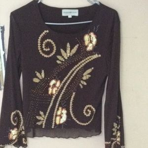 Detailed Beading Brown Shirt